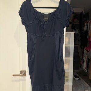 Anna Sui for Anthropologie Silk Navy Dress Size 4 with pockets
